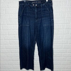 American Eagle Super High Rise Baggy Wide Leg Dark Blue Jeans